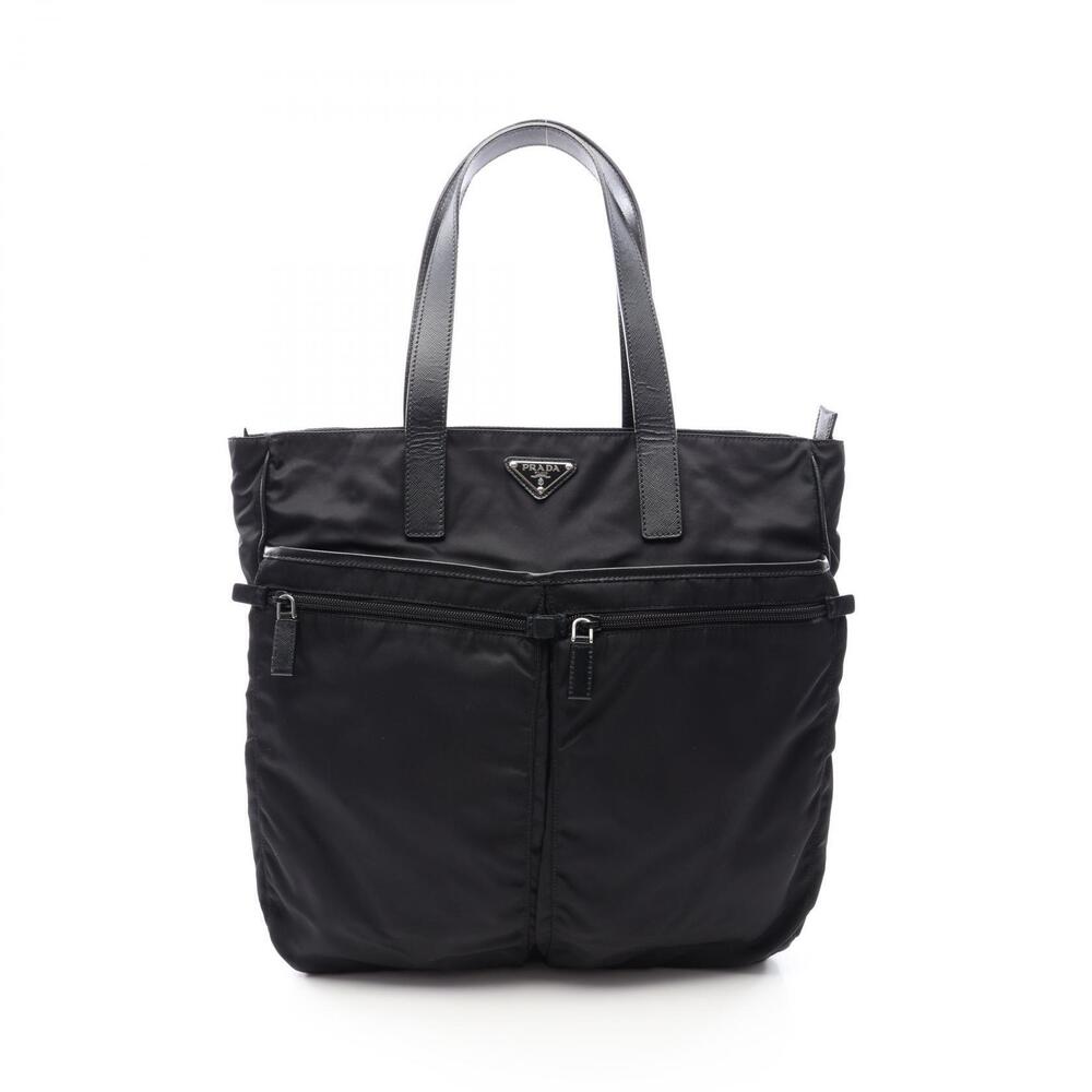Prada Triangle Plate Tote Bag Saffiano Leather Black